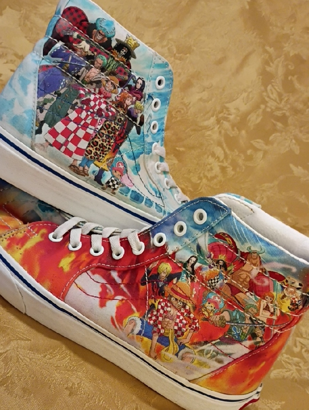 Vans X ONE PIECE Colorful Anime Graphic SK8-Hi Red & Blue Men's 8.0 Women's 9.5